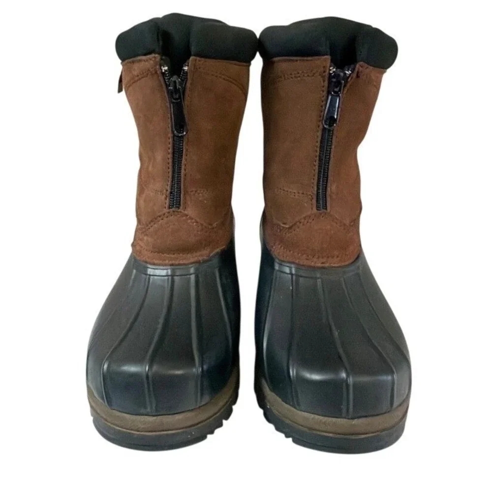 Comfortemp Womens Brown Suede Black Rubber Front Zip Duck Boots Size 8